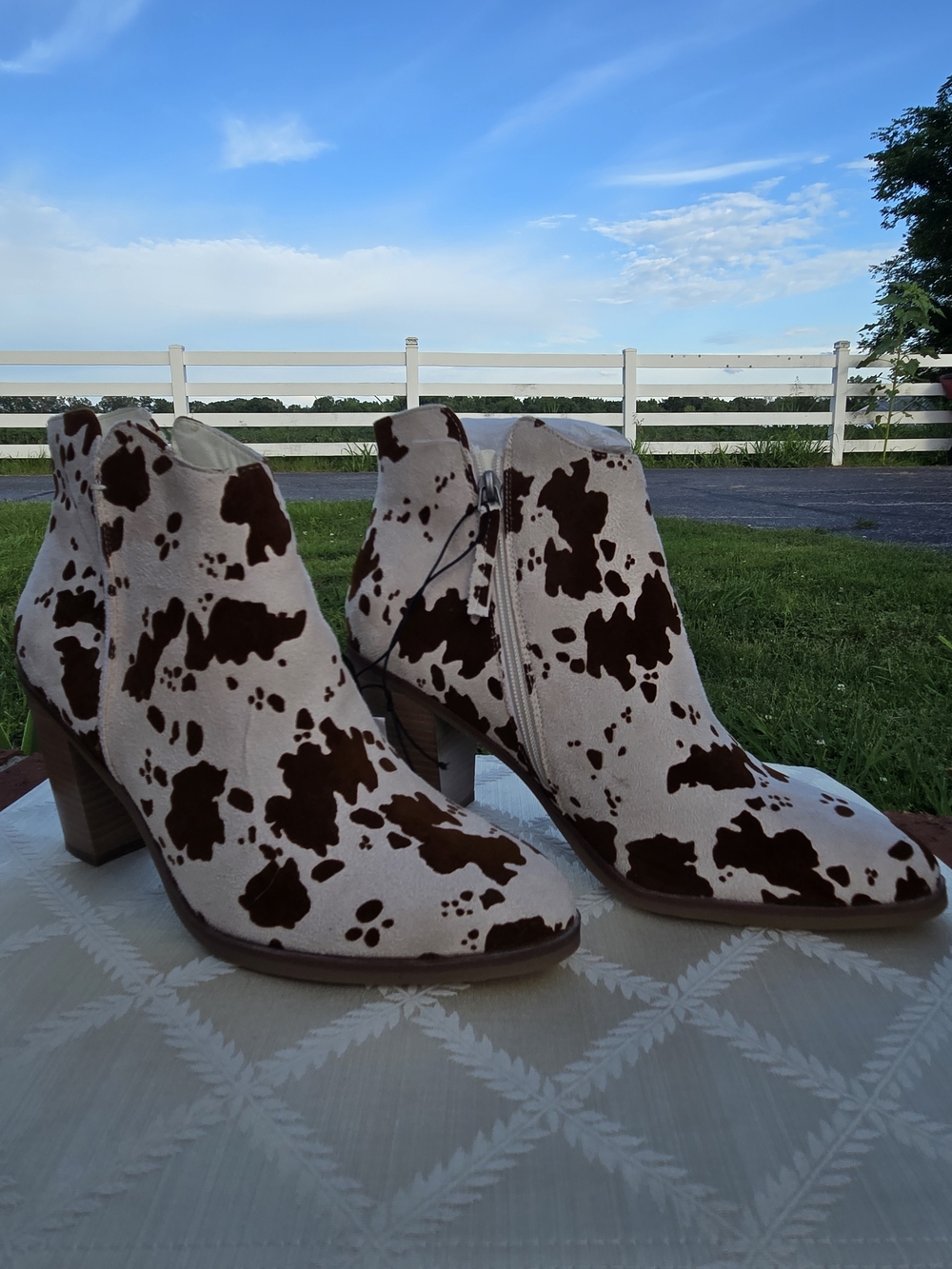 Cow Print Ankle Boots - Brown & White Women’s Size 11